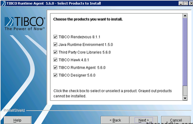 Screenshot showing to select the products to install