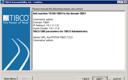 TIBCO DomainUtility 5.6- Confirm