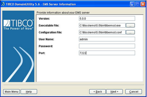 TIBCO DomainUtility 5.6-EMS Server Information