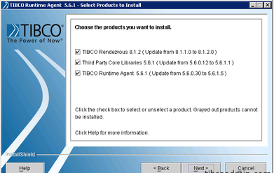 TIBCO Runtime agent 5.6.1 - Select products to install