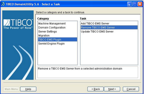 TIBCO DomainUtility 5.6-Select a task