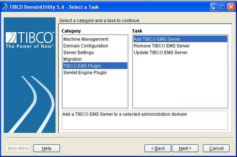 TIBCO DomainUtility 5.6- Select a task
