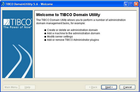 TIBCO DomainUtility 5.6 welcome